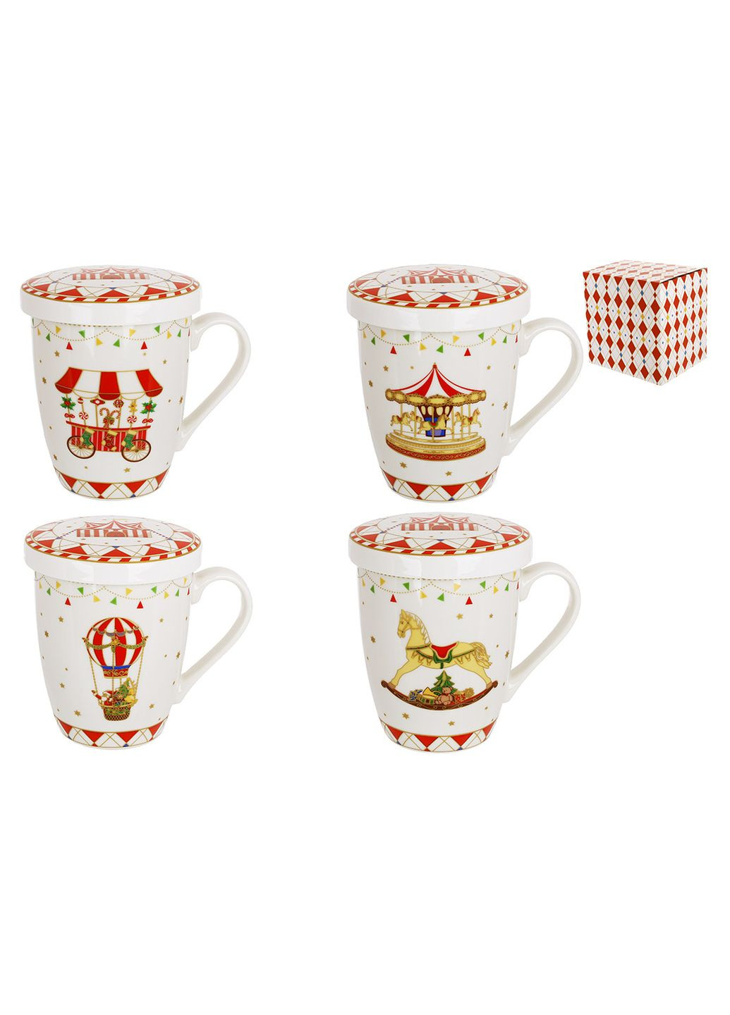 Кружка фарфоровая 340мл с металлическим фильтром и крышкой Зимняя сказка, 4 дизайна (стоимость за 1 шт) Home Decor (352165658)