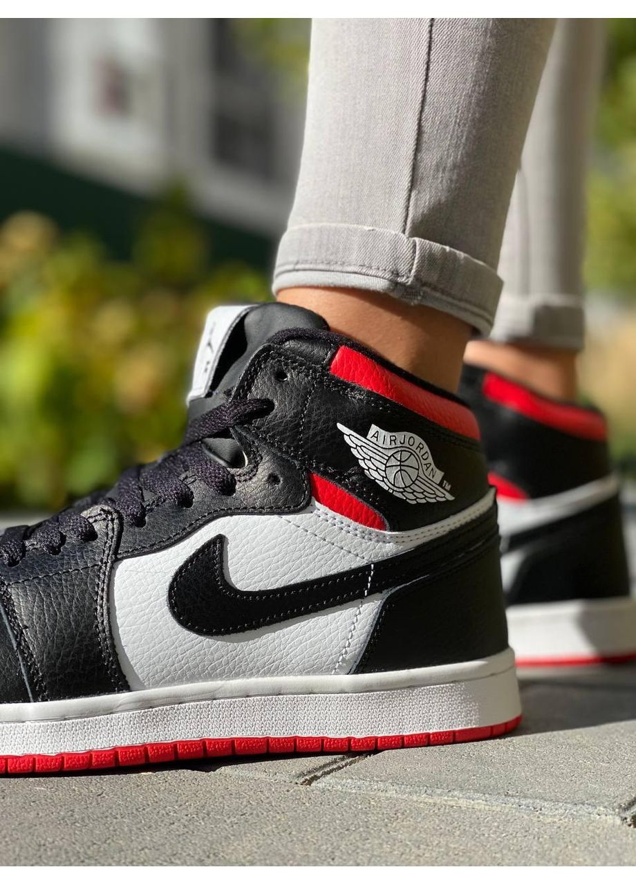 КРОССОВКИ ЖЕНСКИЕ NIKE AIR JORDAN 1 RETRO MID RED WHITE BLACK НАЙК АИР ДЖОРДАН No Brand чёрные зима (367176816)