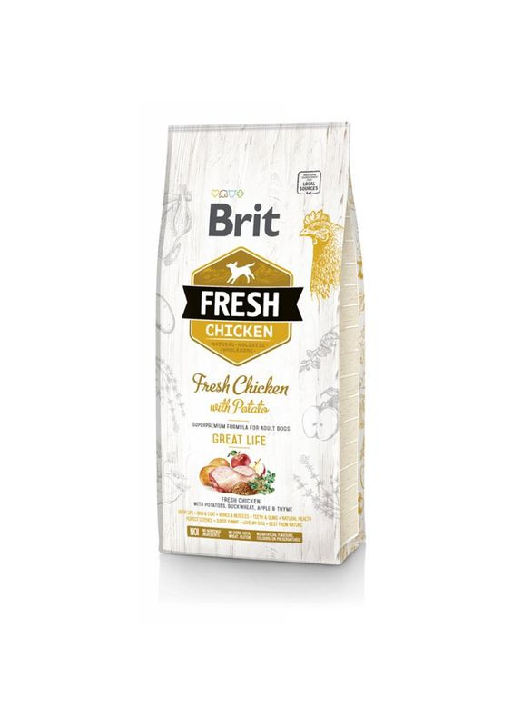 Сухой корм Fresh Chicken & Potato Healthy Growth 2,5 kg (для взрослых собак) Brit (293408174)
