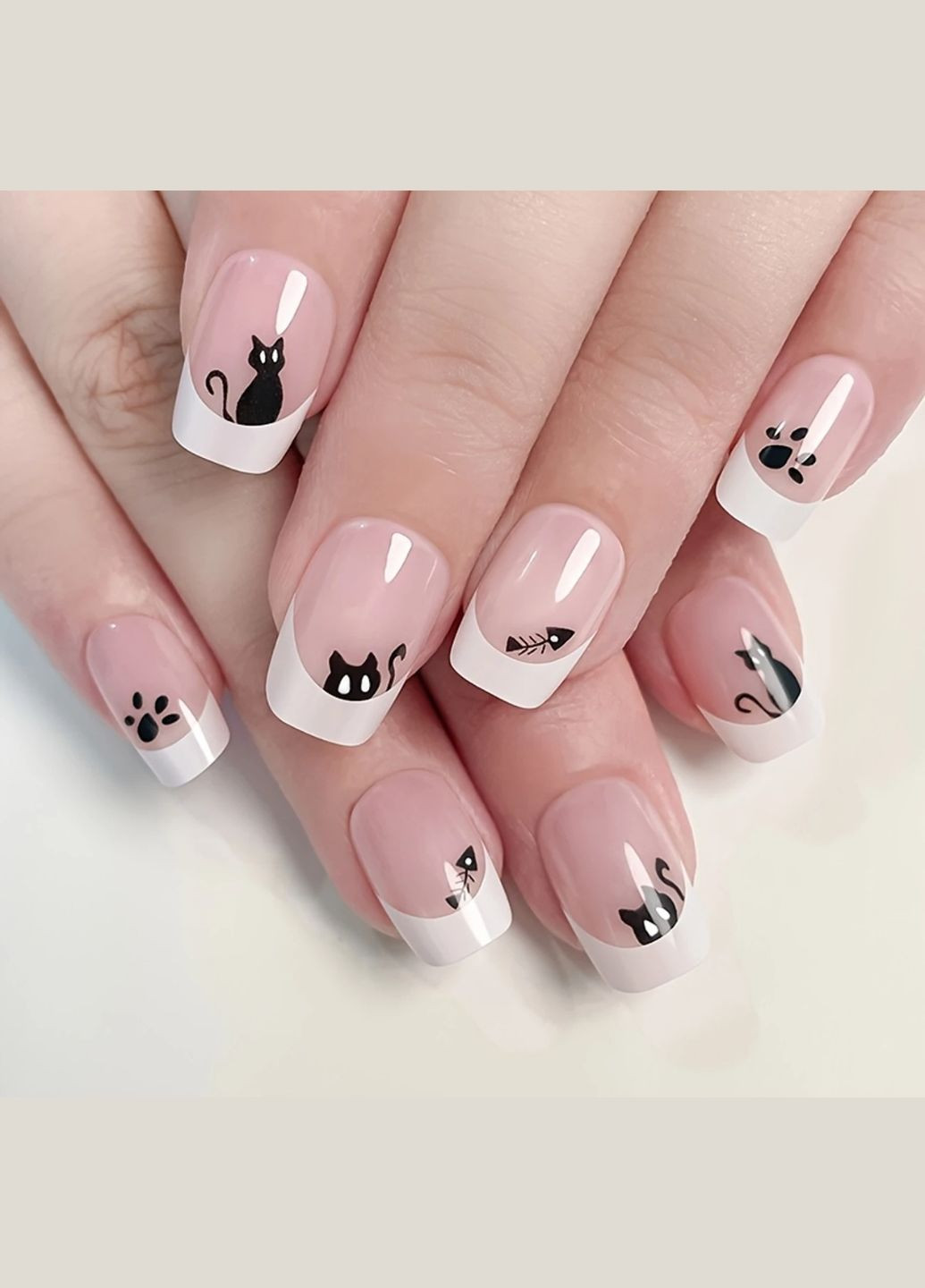 Набір накладних нігтів в комплекті з двостороннім скотчем - French Cat Nails (316258142)