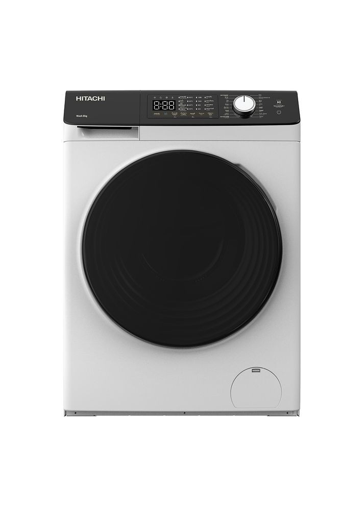 Пральна машина фронтальна, 8кг, 1400, A+++, 60см, дисплей, пара, інвертор, люк чорний, білий Hitachi (364874308)