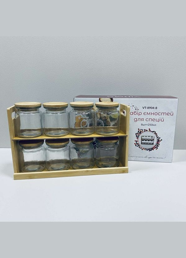 Набор емкостей для специй на деревянной подставке 8 шт. по 250 мл VT-8904-8. Vittora (323483215)