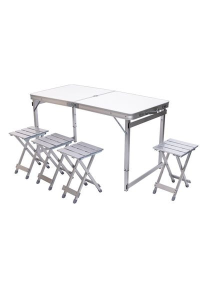 Розкладний стіл + 4 стільці кемпінговий набір для пікніка, риболовлі, відпочинку, туризму Білий JY-12061W LUGI (371787548)