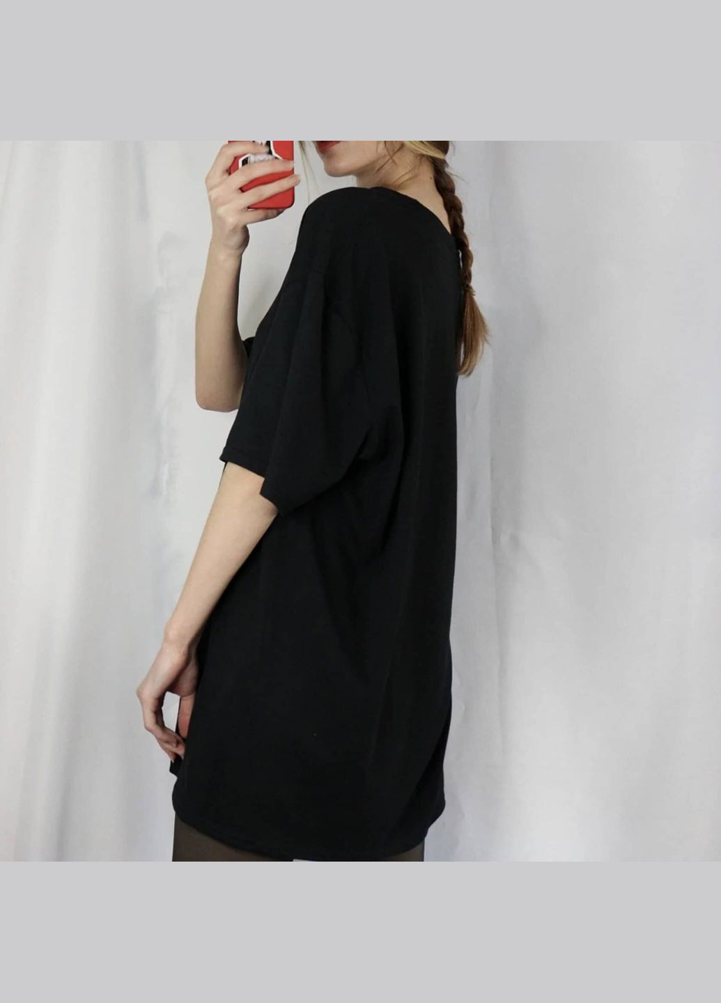 Футболка чорна оверсайз бавовняна базова класична однотонна велика широка прямого крою вільна мінімалізм унісекс без принта No Brand - (307165441)