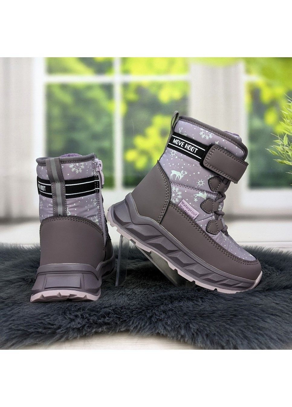 Сиреневые повседневные зимние ботинки дутики зимние детские для девочки Biki