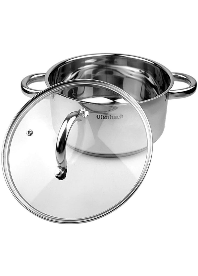 Каструля індукційна із нержавіючої сталі 3л зі скляною кришкою для приготування та запікання Ofenbach (368980930)