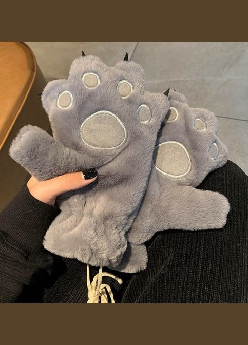 Рукавички меховые Кошачьи лапки серые No Brand (315403130)