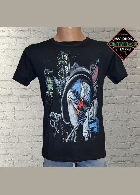 Черная светящаяся в темноте оригинальная мужская футболка с принтом джокер (черная) с коротким рукавом No Brand