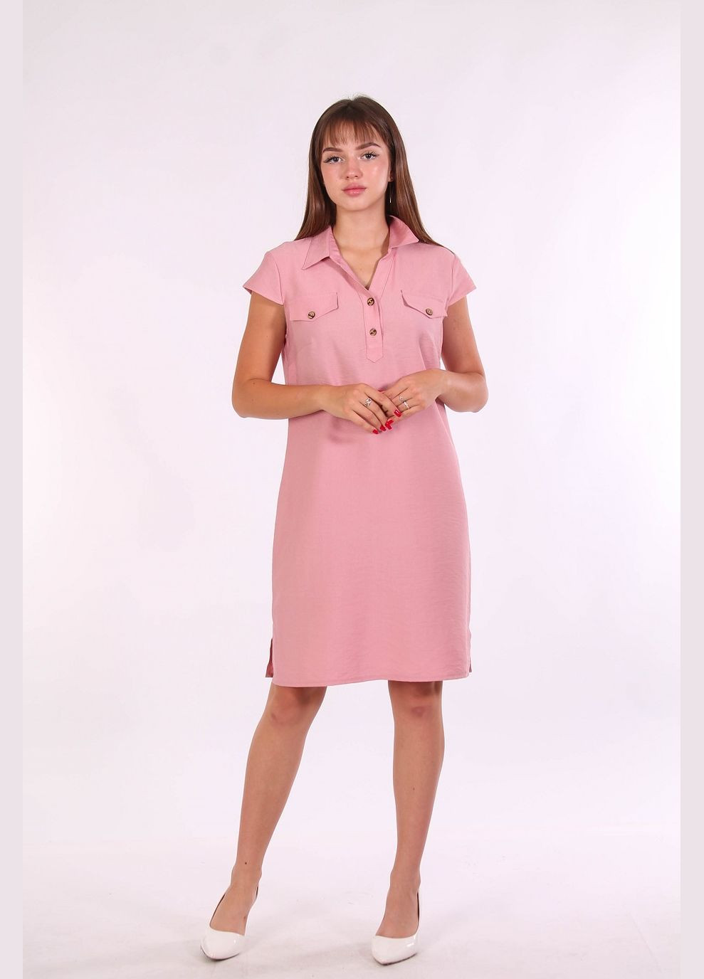 Пудрова кежуал сукня літня жіноча 0041 льон жатка пудрова Актуаль