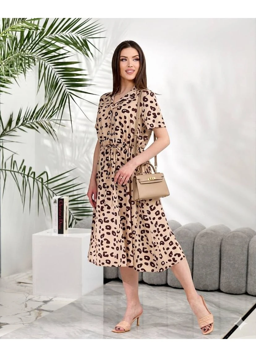 Бежева сукня міді з акцентом на талію Fashion