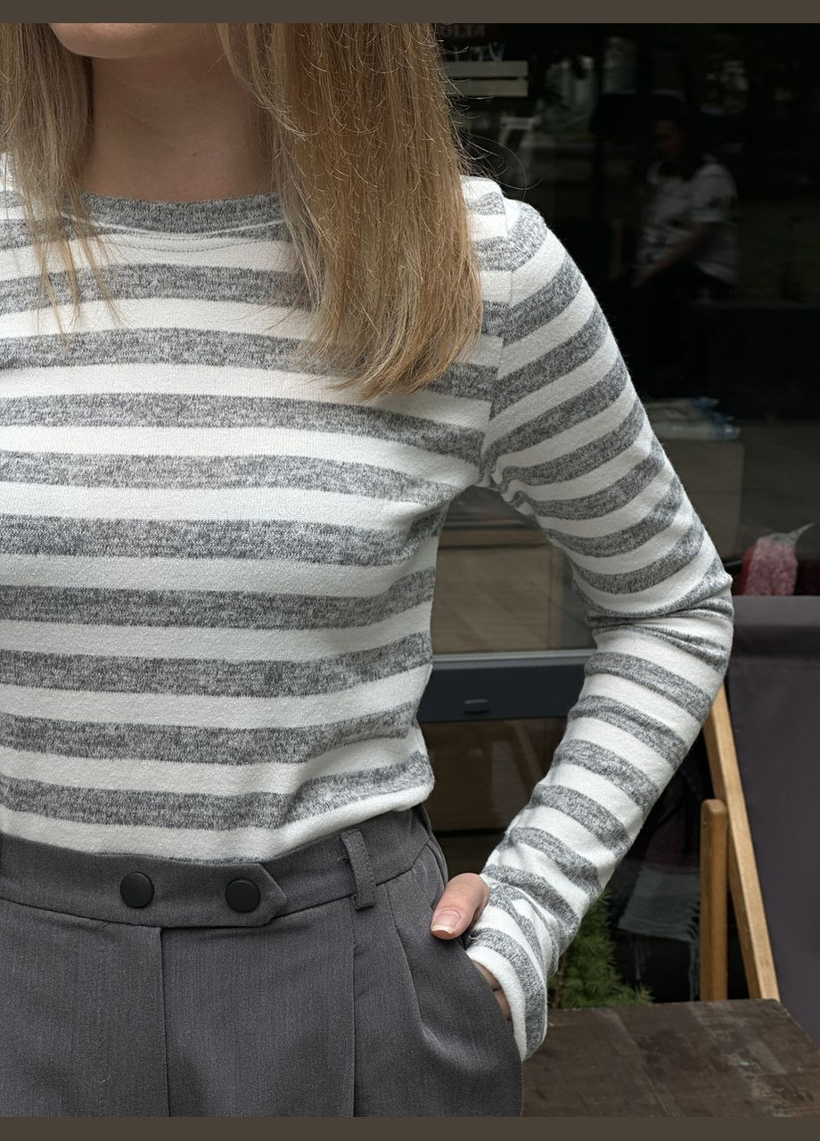 М'який жіночий лонгслів кофта Ангора S, M (44, 46) тільняшка сіро-біла Україна OBR (303106260)