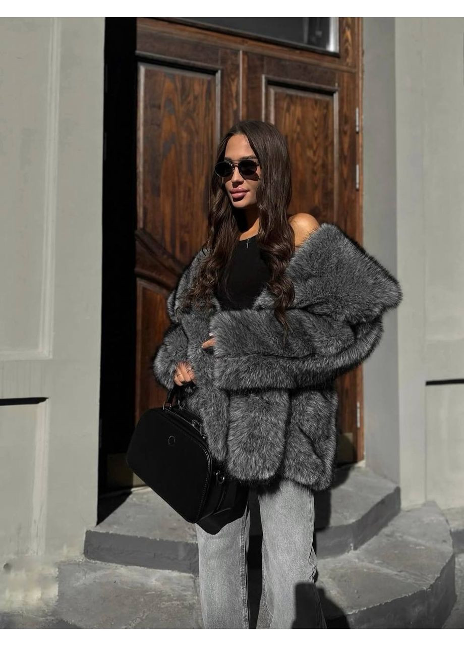 Шуба из эко меха, цвет Темно-серый Fashion (371141352)