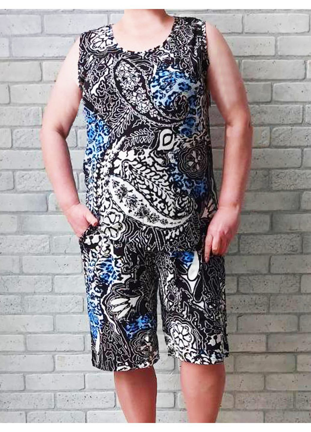 Жіночий літній костюм батал майка + шорти з кишенями No Brand (365811586)