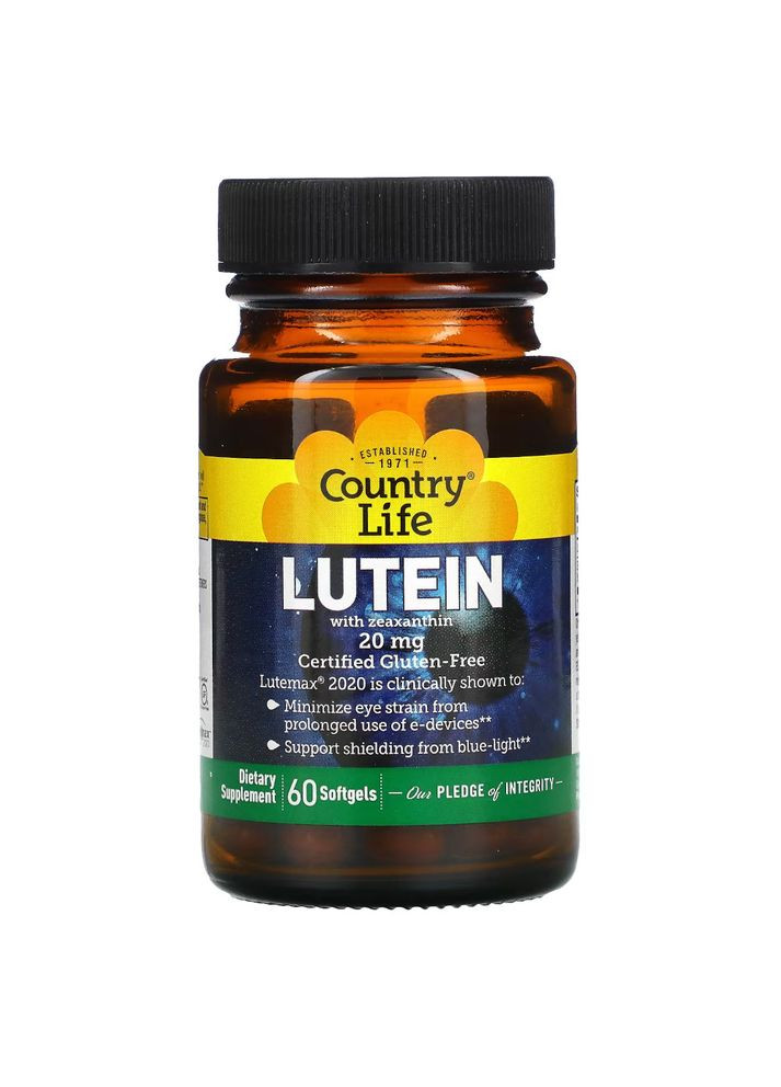 Натуральна добавка Lutein, 60 капсул Country Life (324418190)