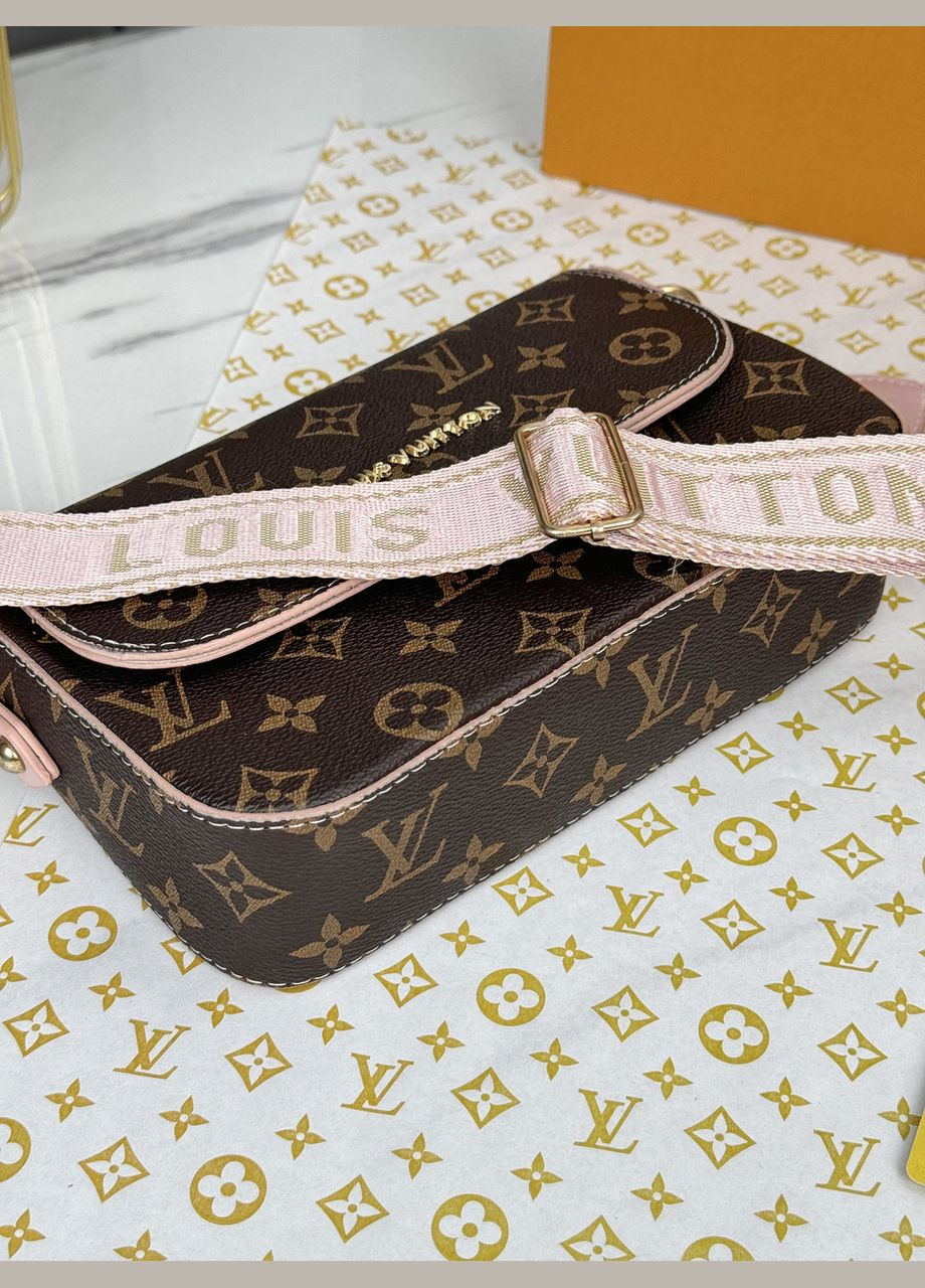 Сумка крос-боді коричневий із рожевим ременем через плече No Brand (322464381)