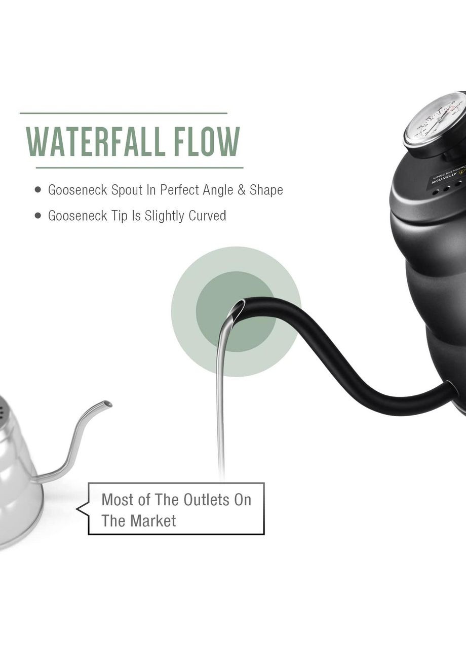 Чайник із термометром 1.2 л Pour Over Coffee Pot Чорний Глянець (R-15439-VS) No Brand (303348812)