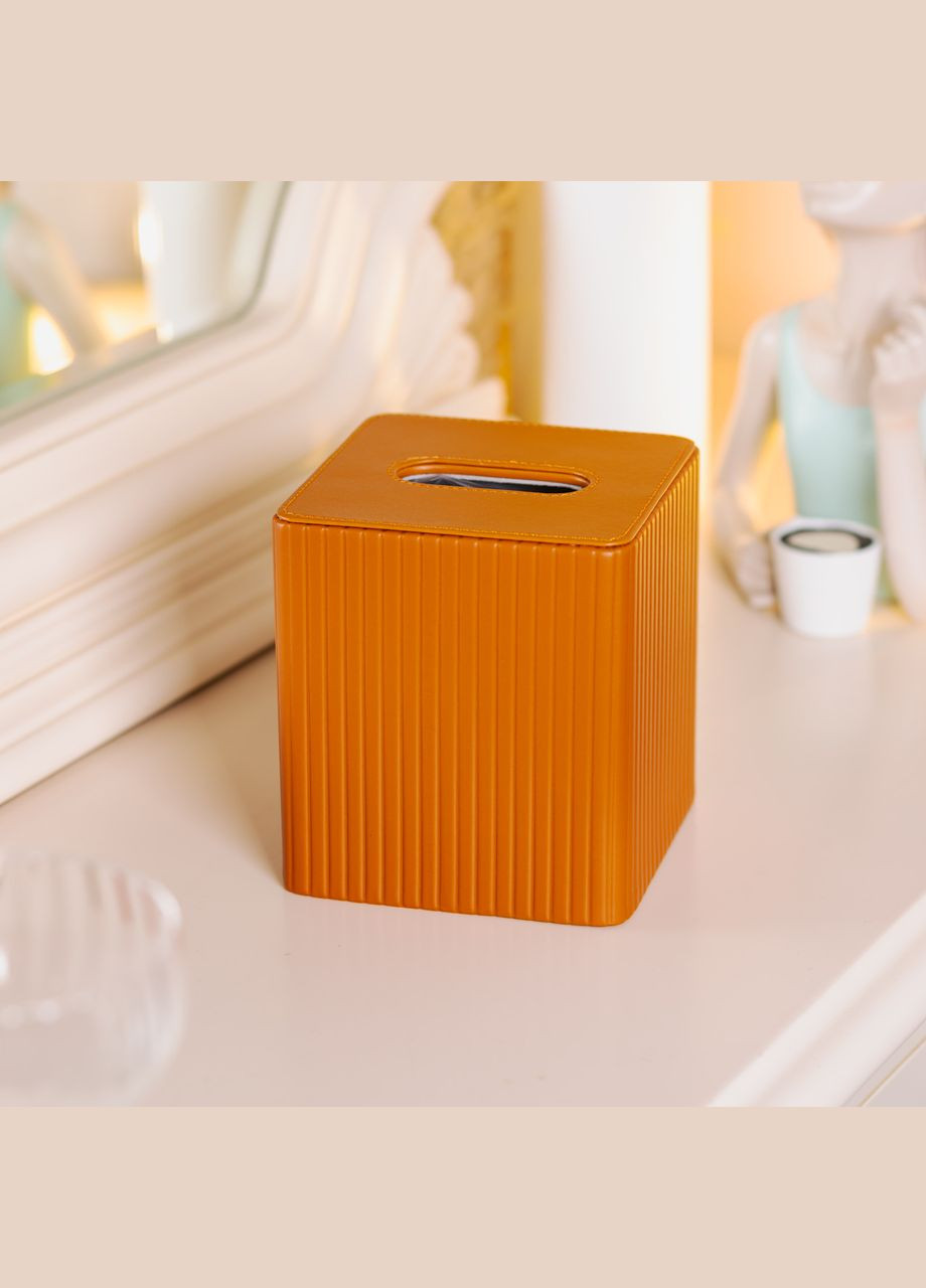 Серветниця з еко шкіри 13х13х14.5 см для кафе і ресторанів на стіл Коричнева HP-3-201BR Yiwu (371479747)