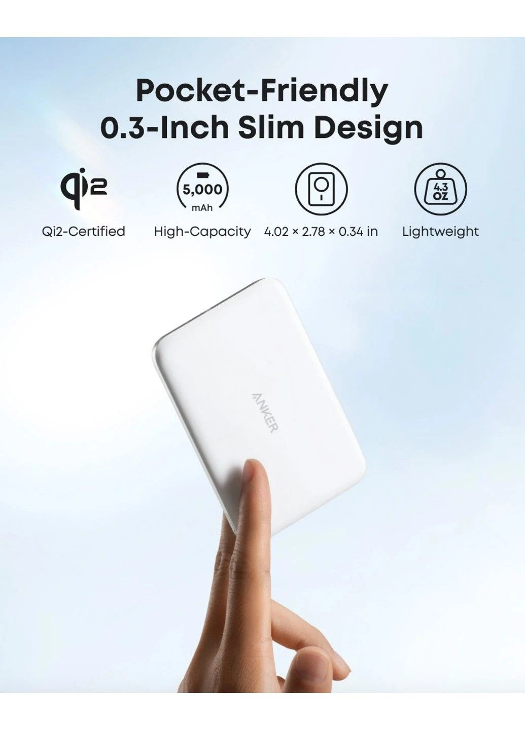 Повербанк Nano MagGo Slim A1665 5000 mAh ультратонкий магнітний Qi2 MagSafe 20W White Anker (397401551)