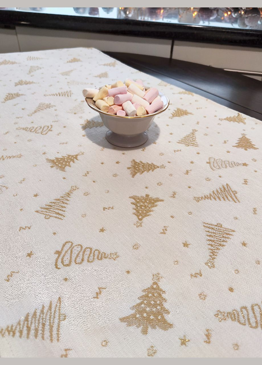 Новогодняя скатерть дорожка на стол бежевая с золотым люрексом, декоративная дорожка на новогодний стол 180, 45 Maystat (306812348)