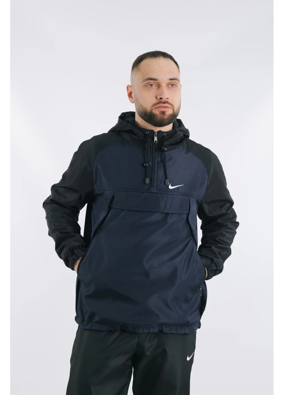 Анорак чоловічий House Nike чорно синій куртка вітровка з капюшоном спортивна весняна якість завжди в наявності ✅ No Brand (376710519)