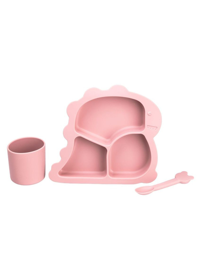 Дитячий набір силіконового посуду 3 предмети Рожевий HP34545P TS Kitchen (370802450)