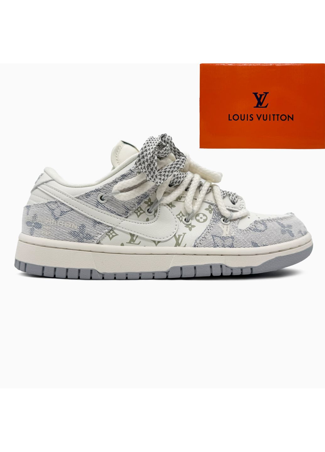 Кроссовки женские и мужские Nike SB Dunk Low x Louis Vuitton White Blue | Найк СБ Данк низкие белые No Brand белые демисезоны (370604358)