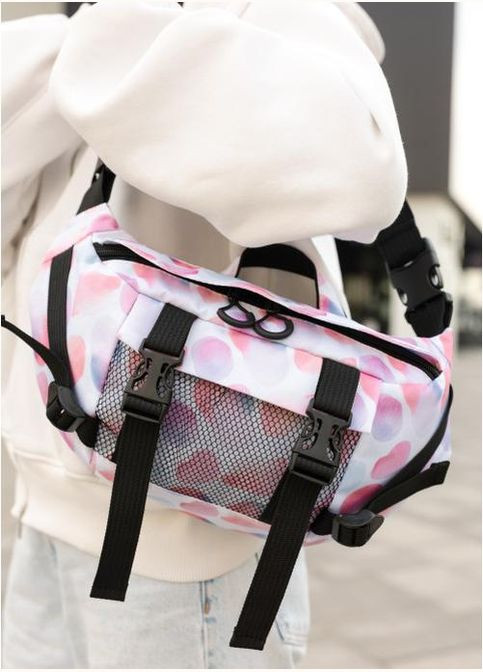 Сумка на пояс через плечо женская текстильная Черно-белый 35557 Sambag (334673934)