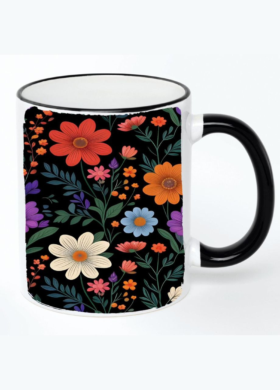 Чашка Цветы (кружка, кружка) #017 Белая с черной ручкой 330 мл No Brand (322716079)