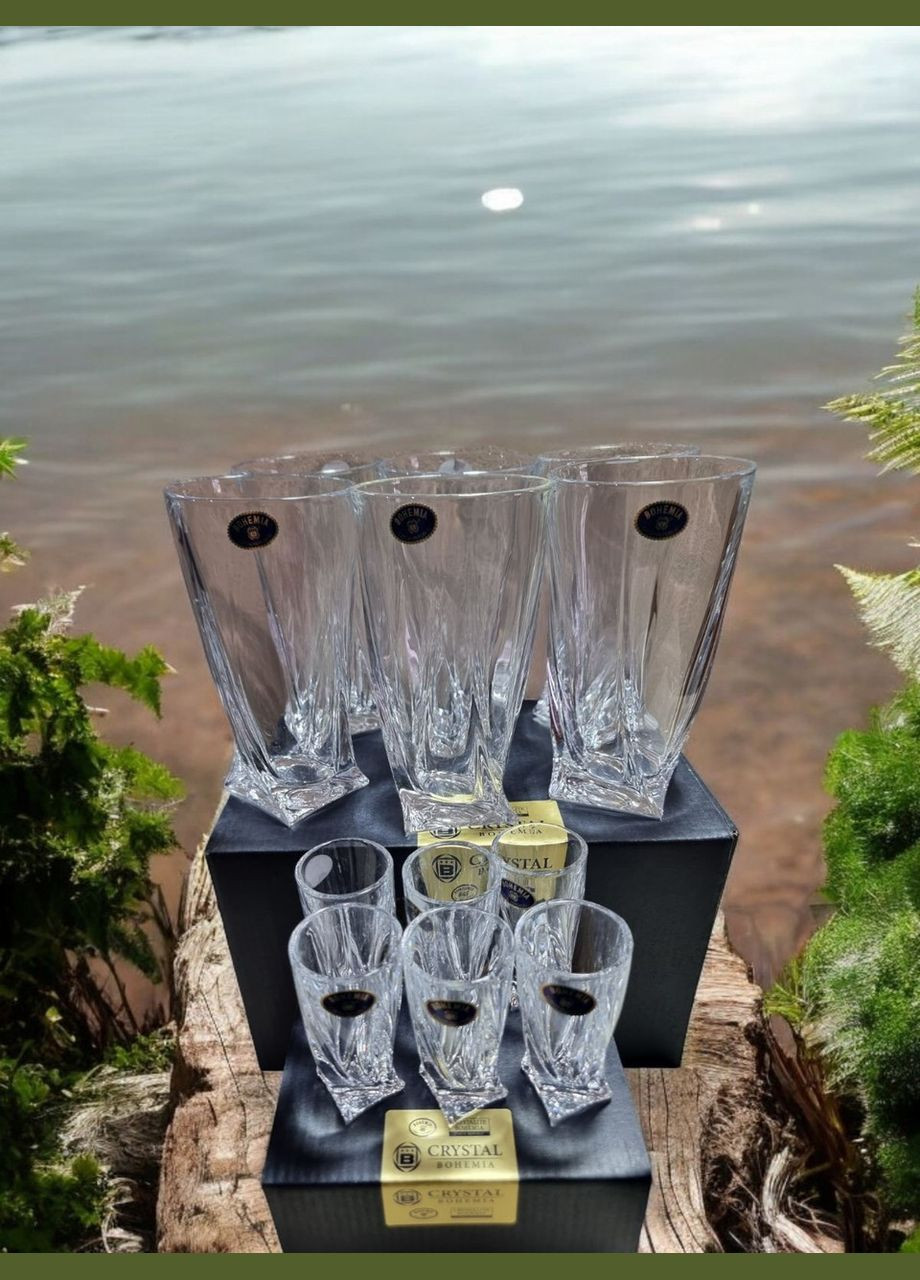 Набір Quadro 12 предметів (склянки для води 350 мл 6 шт + чарки для горілки/лікеру/шотів 50 мл -6 шт) Bohemia (346600446)