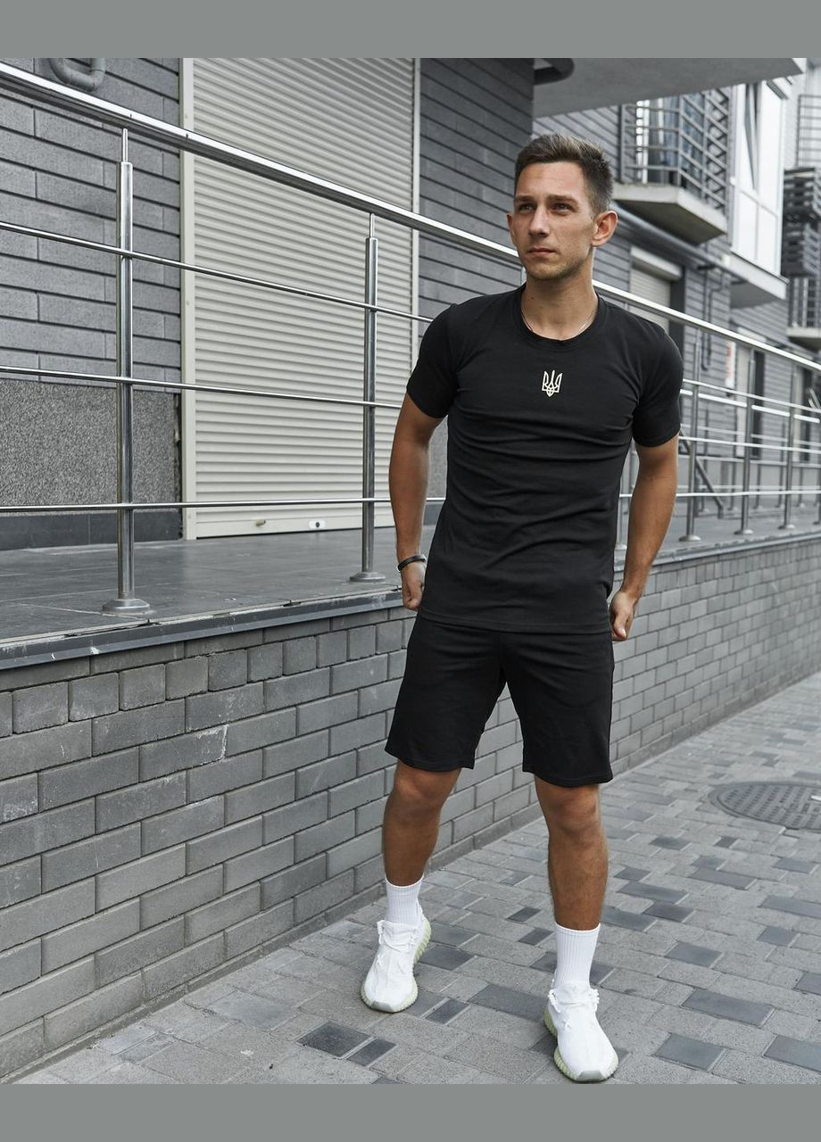 Чорна футболка чоловіча український герб, чоловічі футболки з українською символікою, класні футболки, тризуб з коротким рукавом Intruder