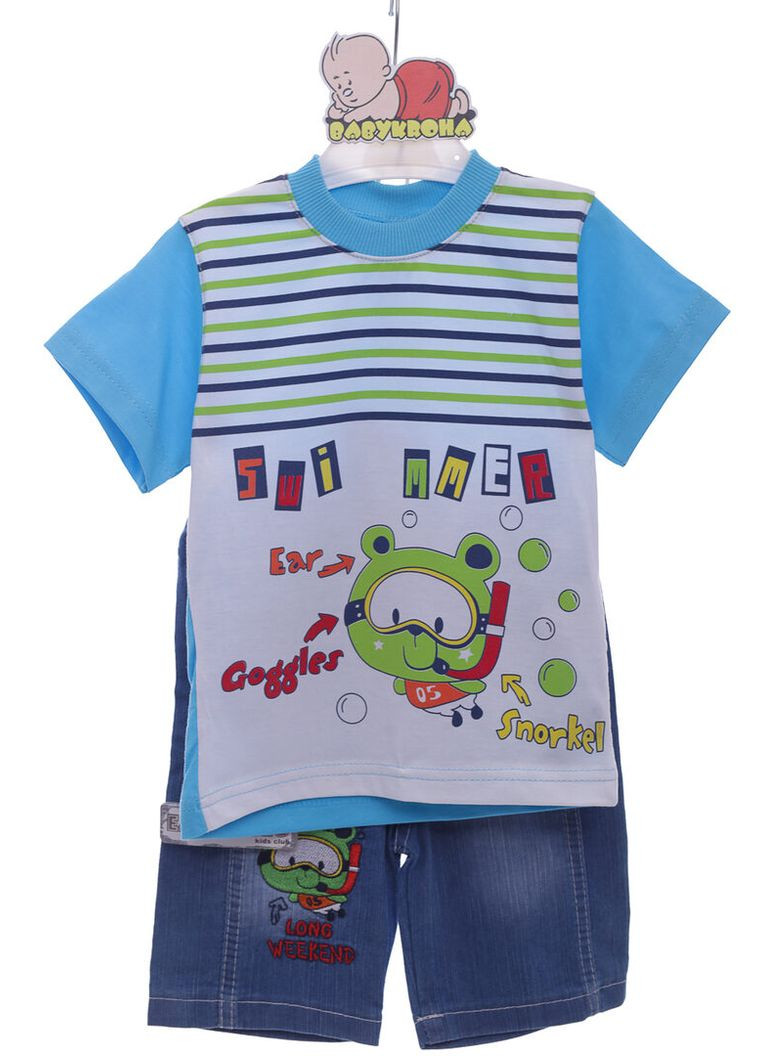 Блакитний літній джинсові шорти з футболкою для хлопчика swimmer блакитний 92 см (37853) BABYKROHA