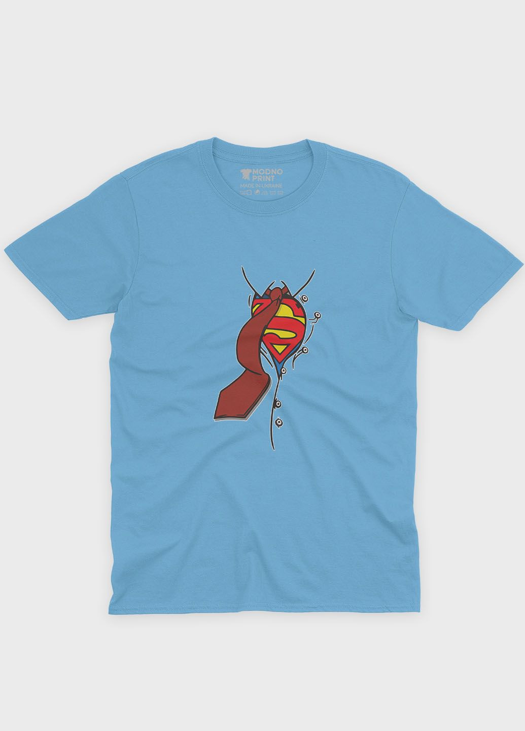 Блакитна чоловіча футболка з принтом супергероя - супермен (ts001-1-lbl-006-009-002) Modno