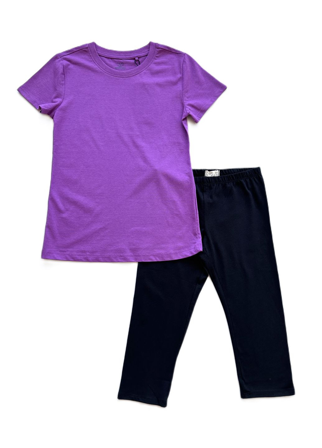 Фиолетовый летний комплект костюм для девочки футболка базовая фиолетовая + велосипедки черные 2000-51/2000-42 (140 см) OVS