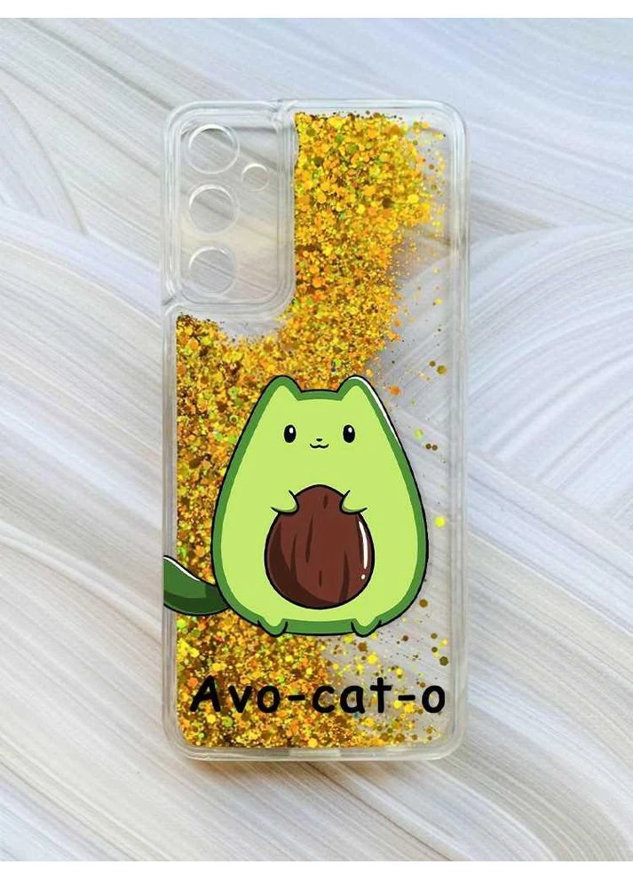 Чехол с плавающими блестками на Samsung Galaxy A05s (A057) Золотой:: Котик Авокадо (принт 306) CASE CONTROL (360702498)
