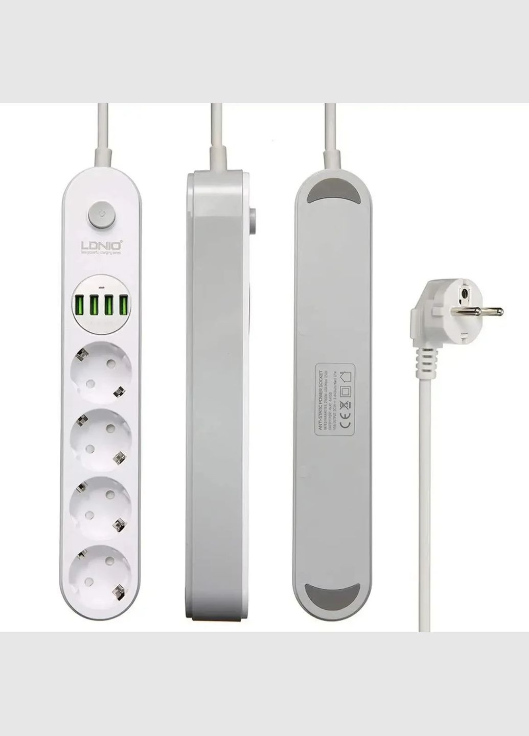 Мережевий фільтр-подовжувач SE4432 2500W 4 розетки+ 4 USB White Ldnio (368698272)