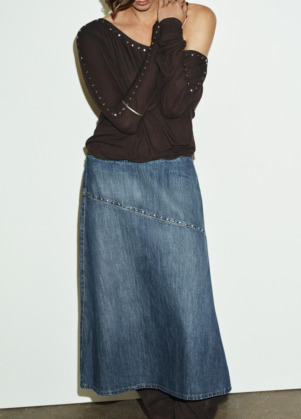 Синяя джинсовая однотонная юбка Zara