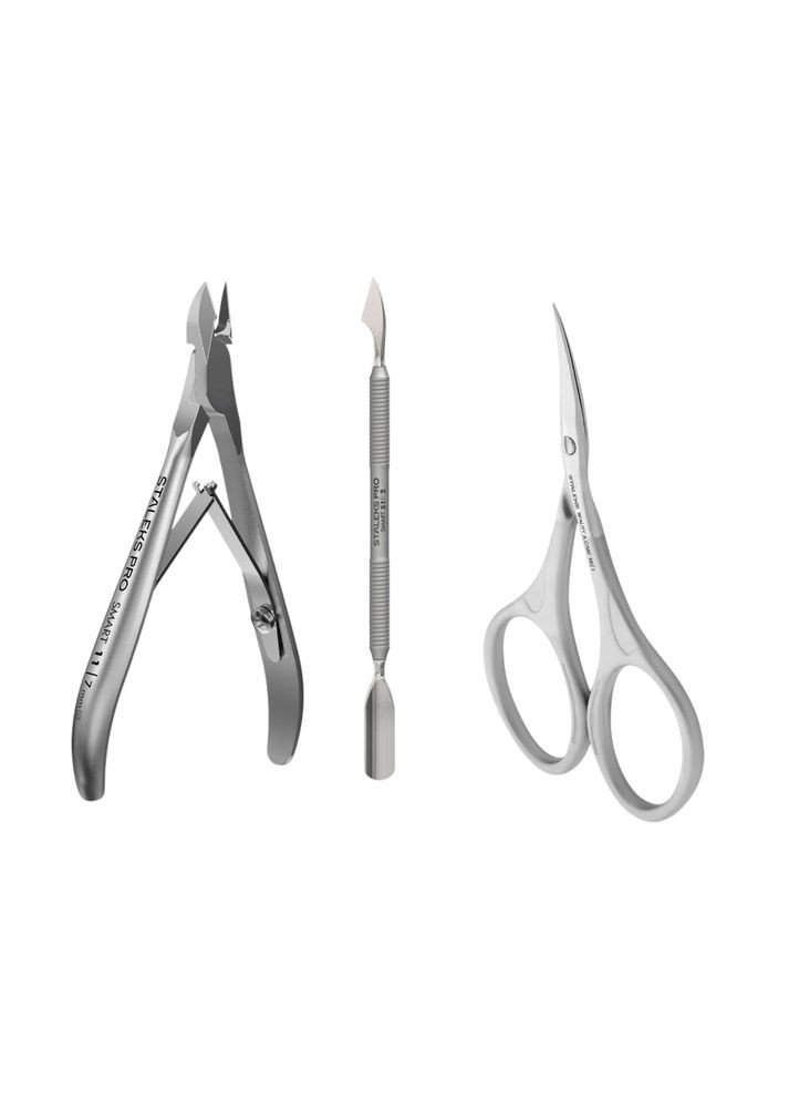 Набор 3в1: Кусачки SMART 7 мм, Лопатка Пушер Type 2 и Матовые Ножницы BEAUTY&CARE для тонкой кутикулы Staleks (365549332)