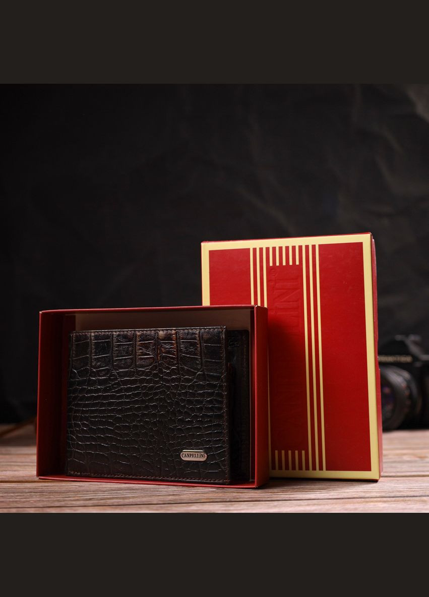 Гаманець чоловічий Шкіряний без застібки з тисненням під крокодила 21759 Коричневий Canpellini (306881355)