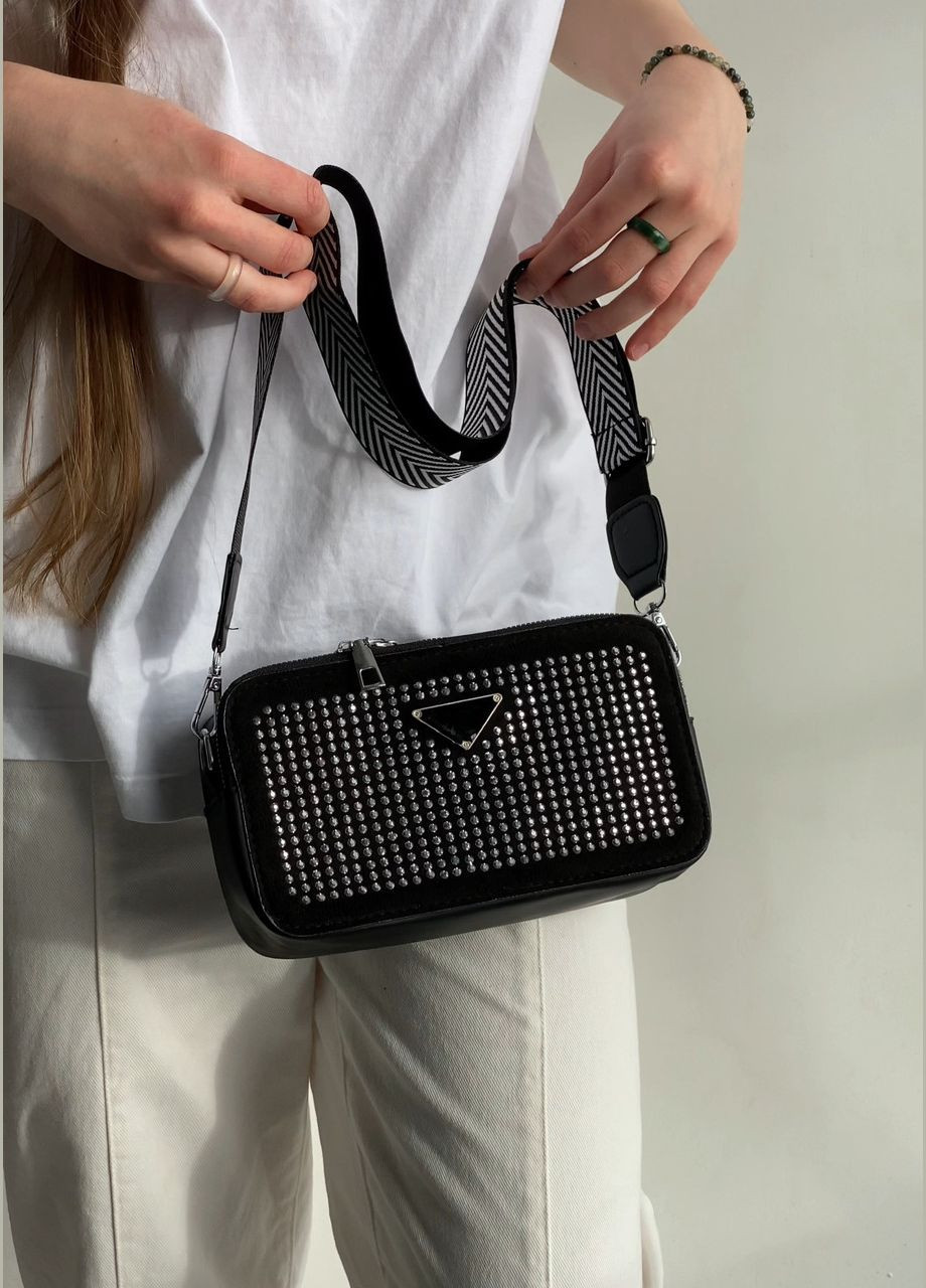 Женская сумка 1621/2875-1 со стразами кросс-боди через плечо черная No Brand (292631143)