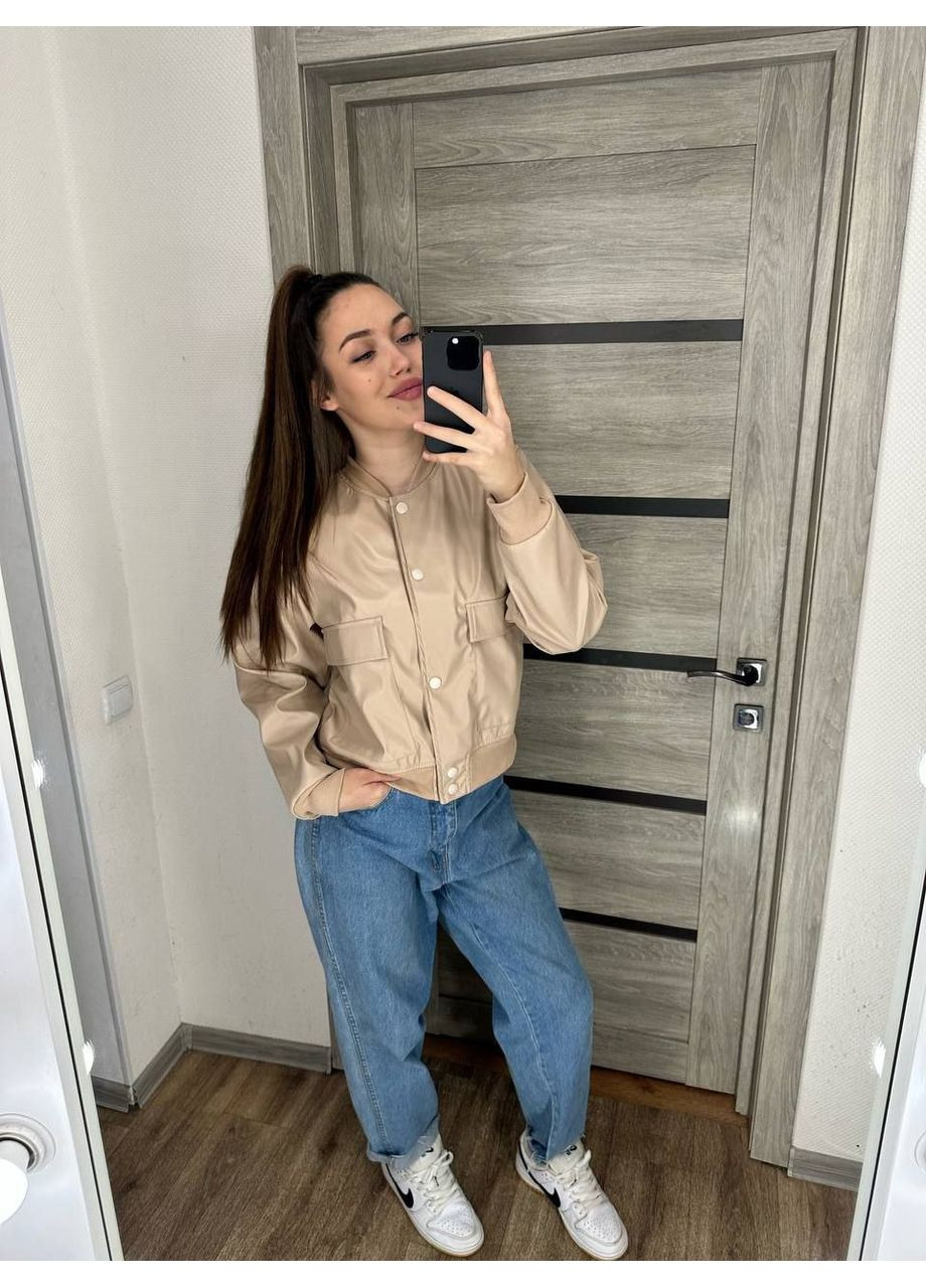 Бомбер женский из эко-кожи на подкладке — (замеры в описании) GD/GL Модний простір на кнопках (366883386)