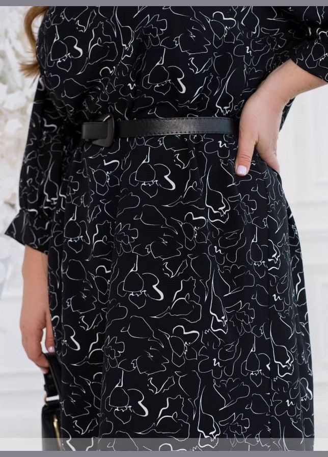 Черное платье женское леди совершенство миди sf-267 черный, 58-60 Sofia с абстрактным узором