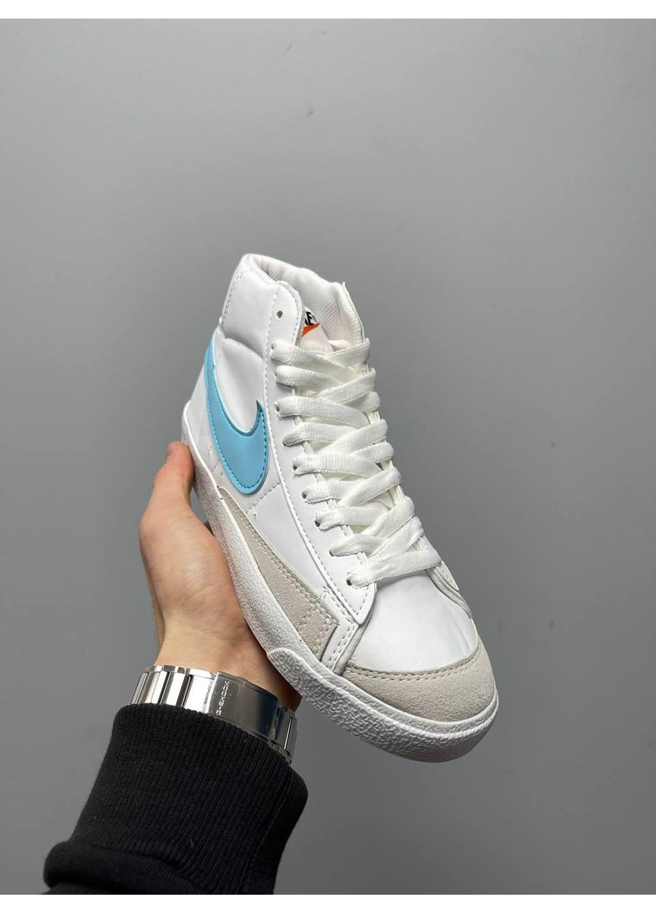 КРОССОВКИ ЖЕНСКИЕ NIKE BLAZER MID WHITE BLUE LOGO НАЙК БЛЕЙЗЕР No Brand белые демисезоны (368857868)