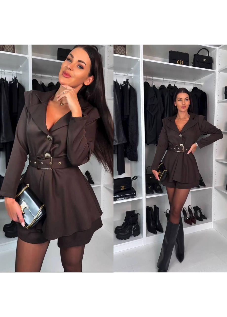 Жіночий комбінезон костюмка люкс No Brand С1486-592/2 комбінезон-шорти коричневий костюмна