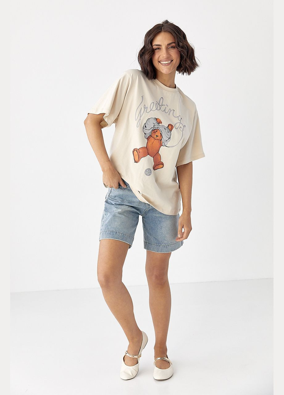 Хлопковая футболка с мишкой Lurex - (330357623)