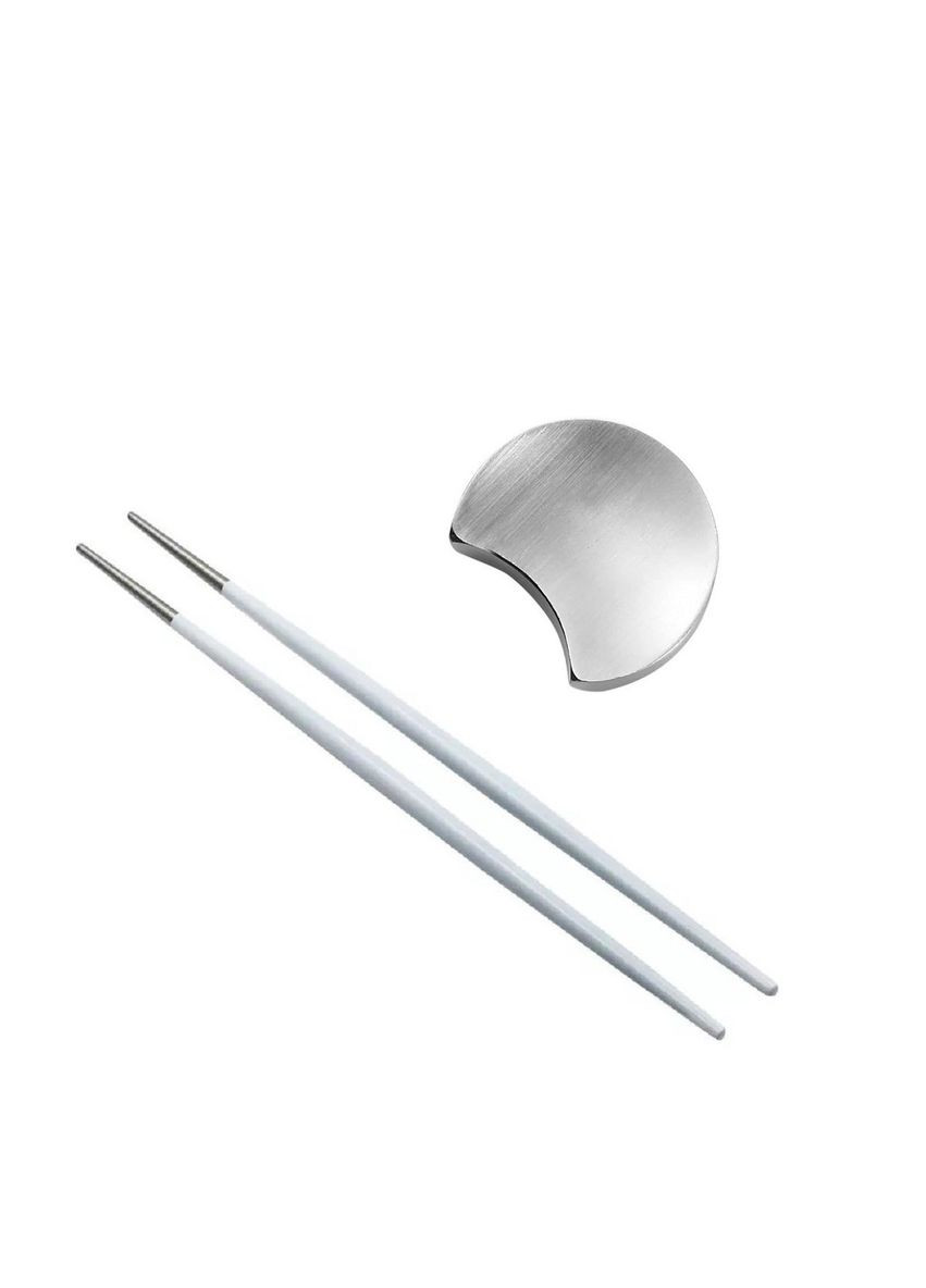 Комплект круглої срібної підставки та паличок для суші срібло із білою ручкою для дому ресторанів, кафе. REMY-DECOR (293152652)