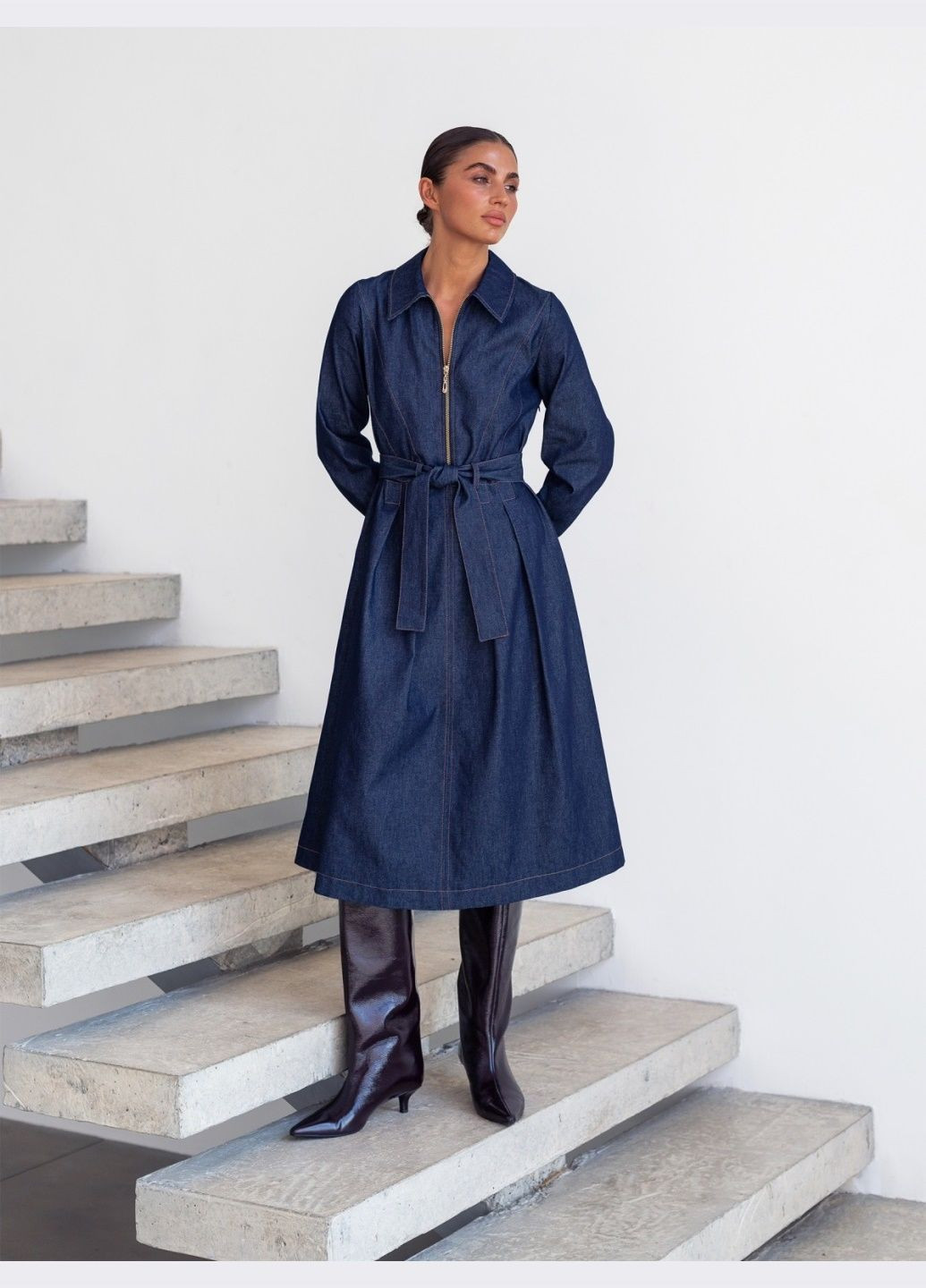 Темно-синее кэжуал джинсовое платье темно-синего цвета Dressa однотонное