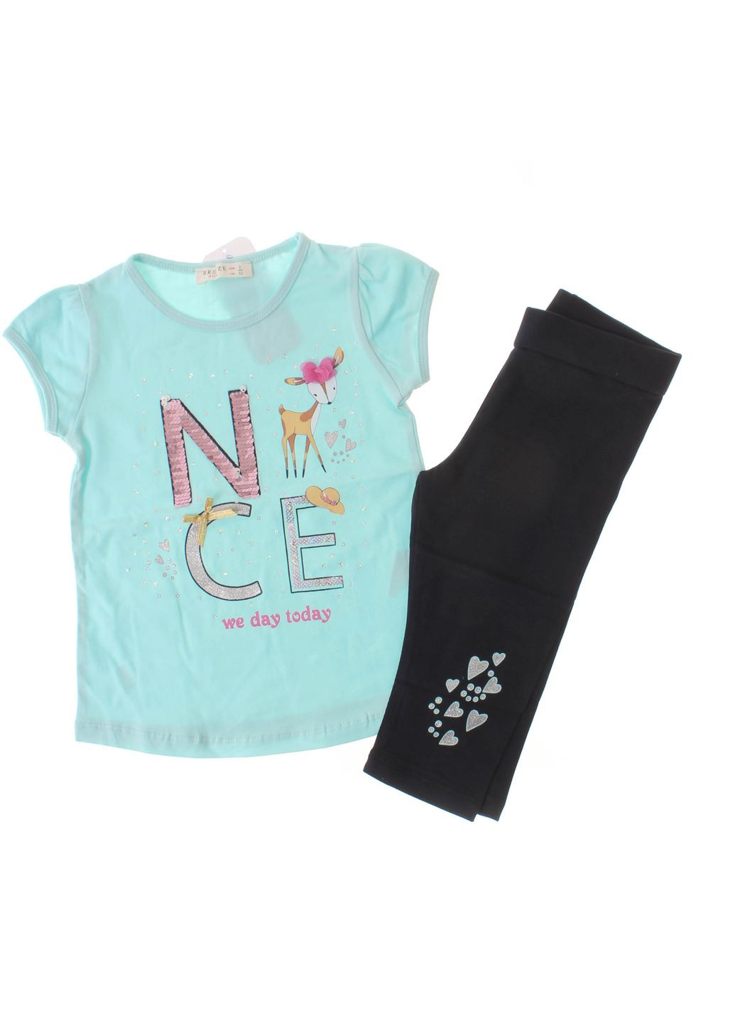 Голубой летний футболка + капри 13734 голубой и темно синий Breeze