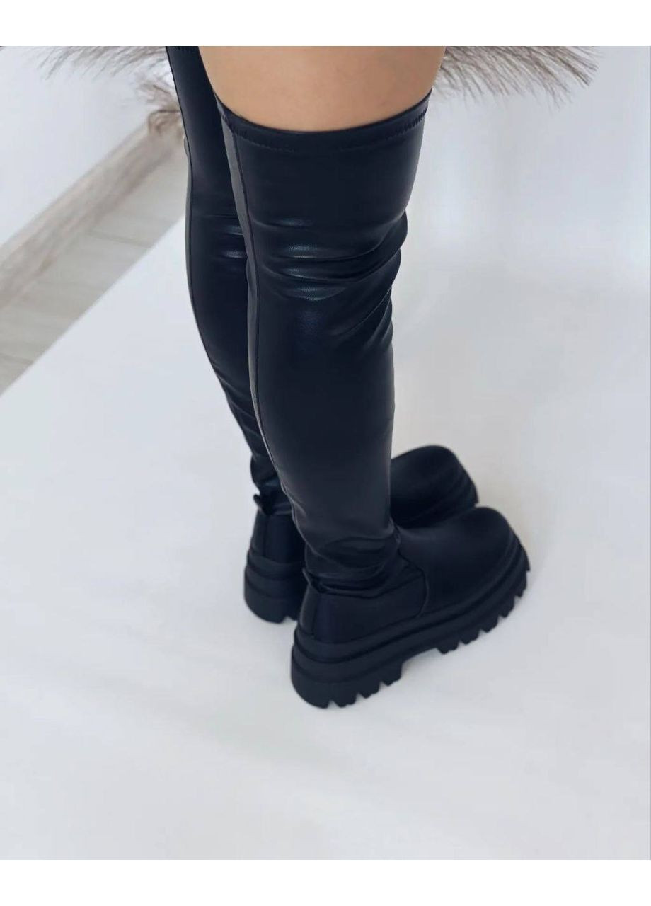 Черные осенние женские демисезонные ботфорты на платформе No Brand