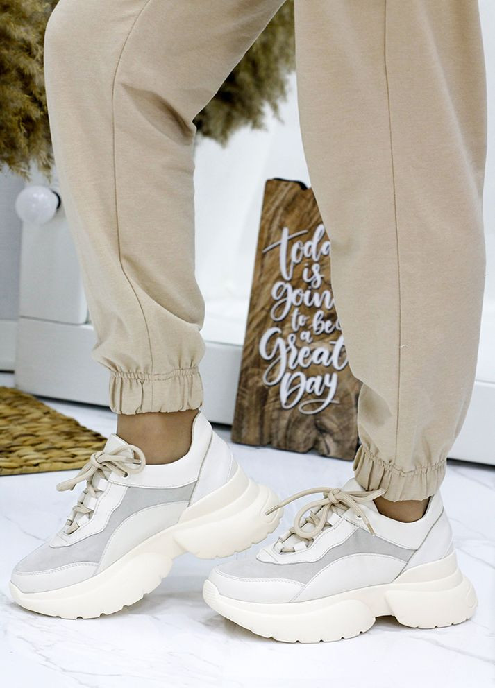 Жіночі кросівки з натуральної шкіри (хутро) бежевого кольору 35837 Fashion бежеві зими (367111388)