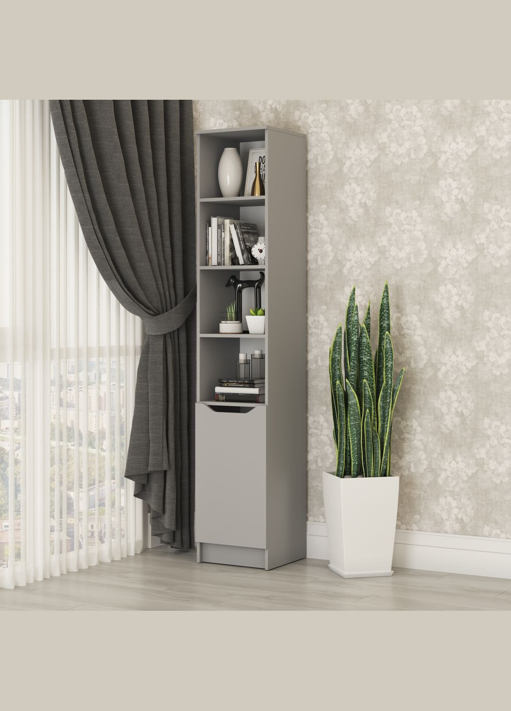 Пенал з відкритими полицями 1Д Лілу 40x40x210 см Сіра мишка (MBS-1398) MebelStar (334300391)